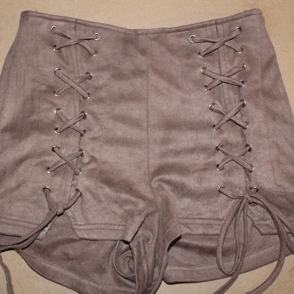 brown lace up shorts
